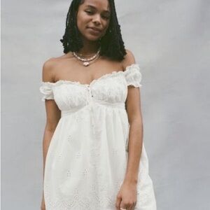 Urban Outfitters Eliza Eyelet Off-The-Shoulder Mini Dress